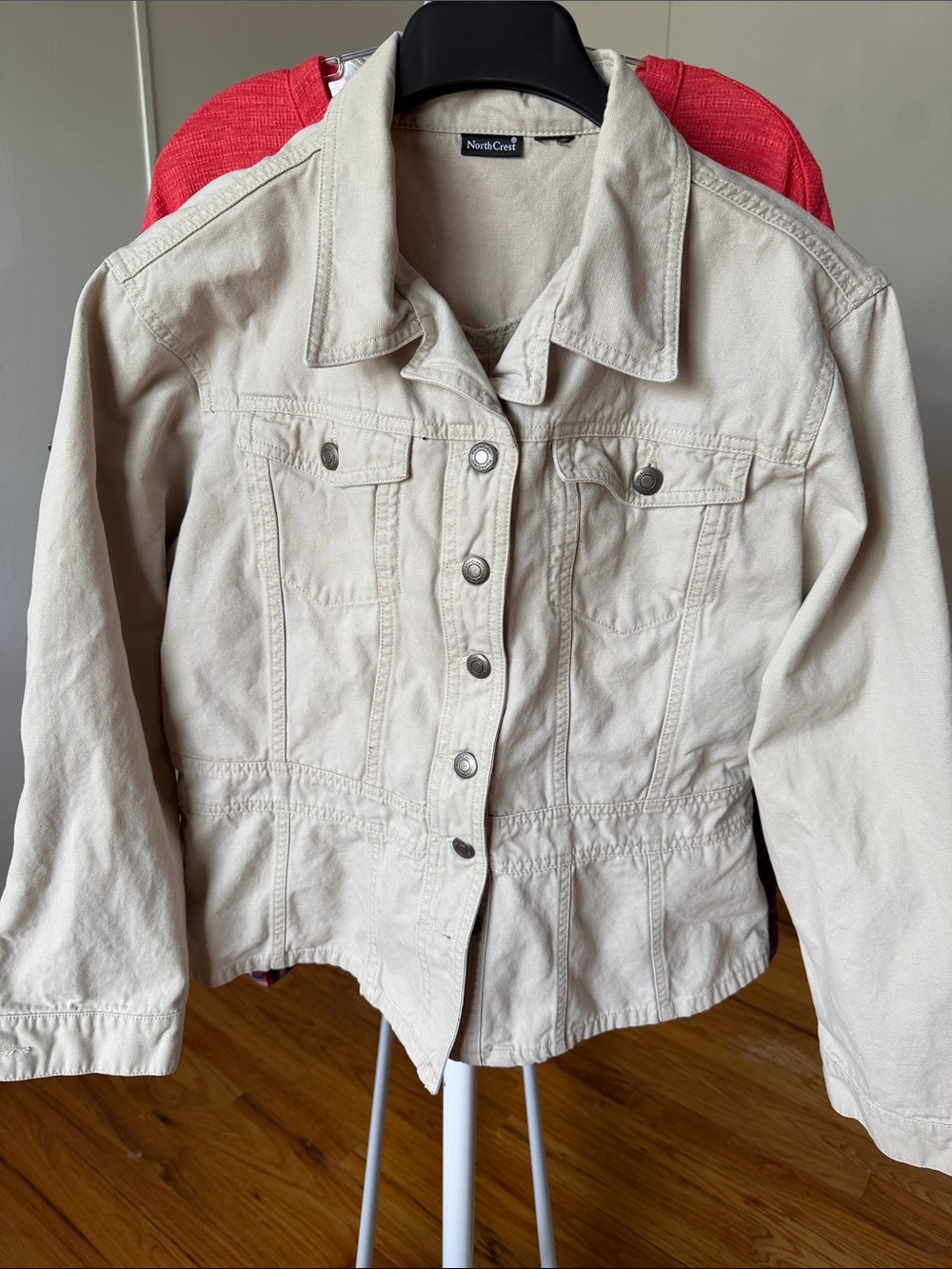 Northcrest Women's Light Beige Denim Jacket with Button Front